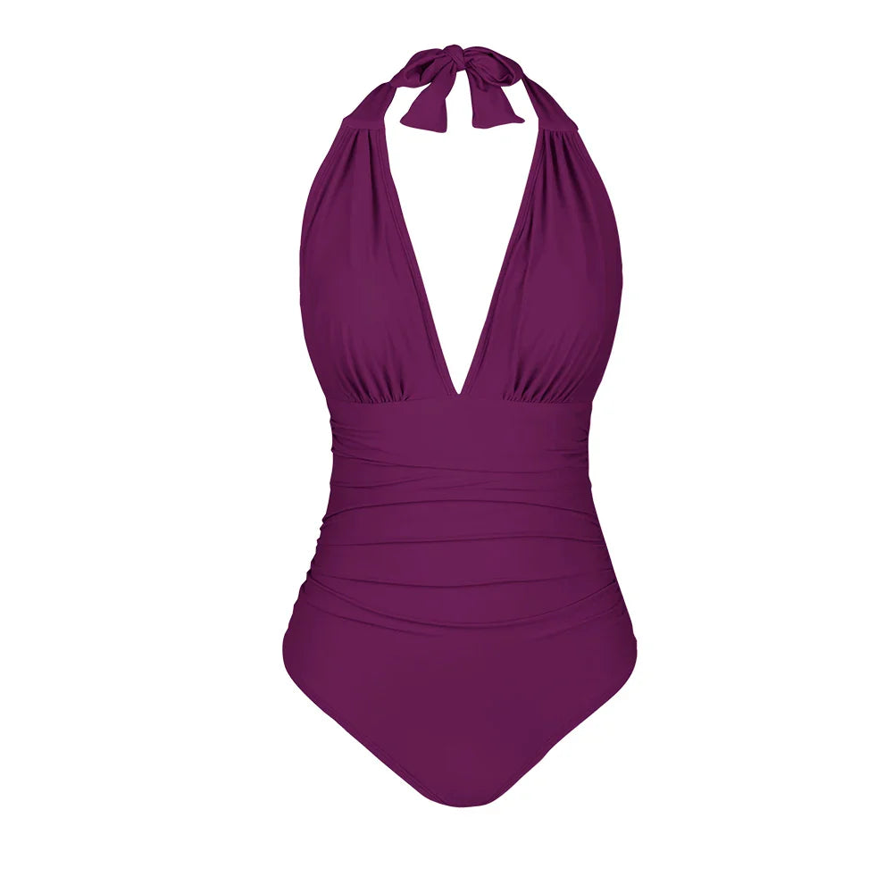 Deep V-neck Halter Backless One Piece Set