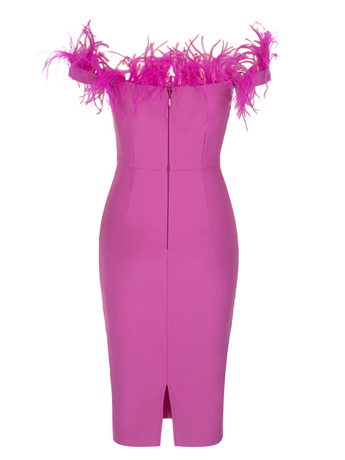 Aeliana Off Shoulder Feather Corset Bandage Dress