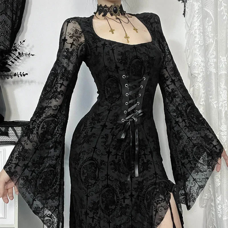 Quadrilateral Neck Corset Flare Full-Length Dress