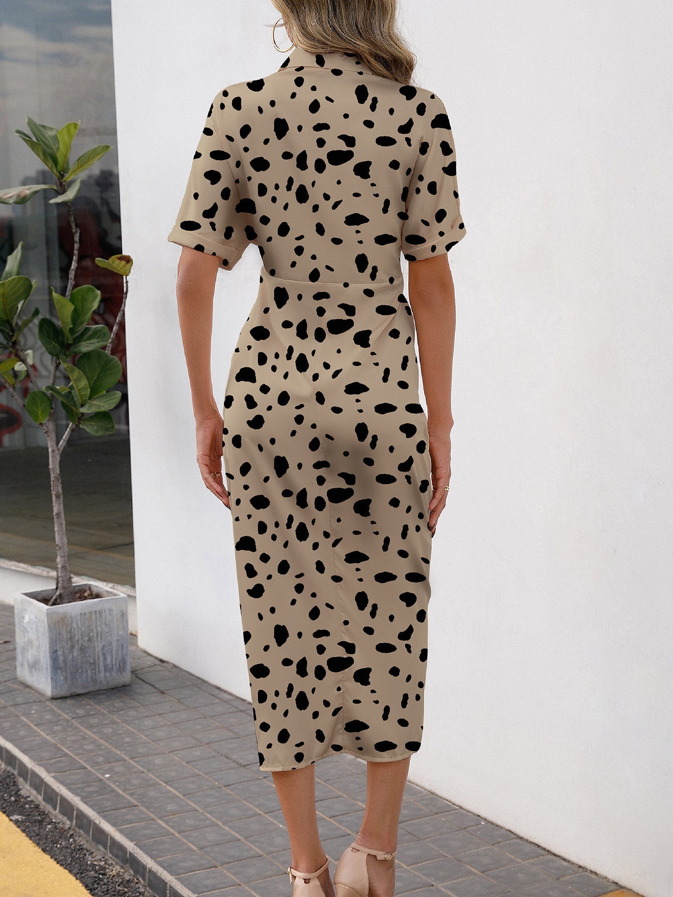 Allover Print Button Up Tie Front Shirt Dress - Fashionpara