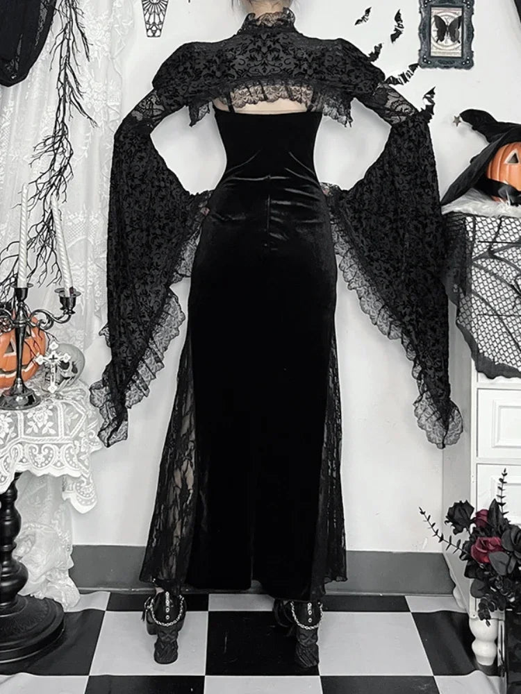 Long Strap Lace Patchwork Maxi Dress