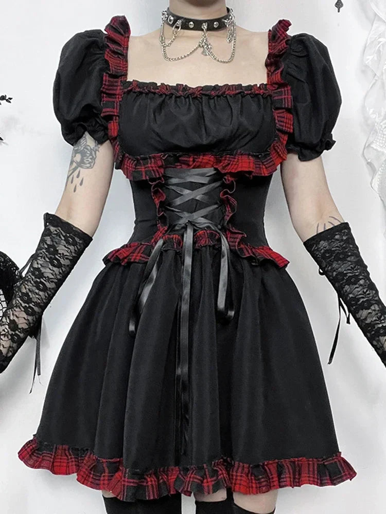 Crimson Tartan Bandage Mini Frock