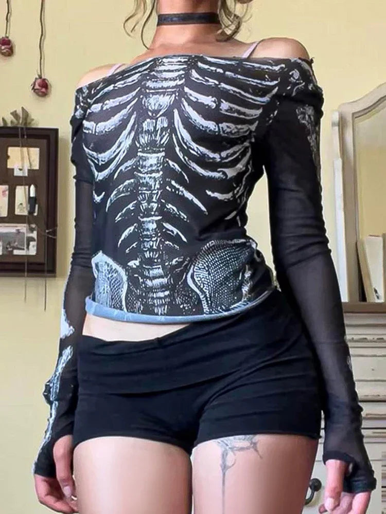 Skeleton Print Knit Top