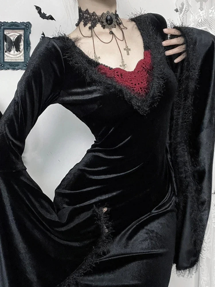 Rearless Plumage Patchwork Full-length Dress