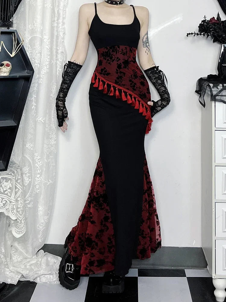 Fringe Spaghetti Strap Form-Fitting Maxi Dress