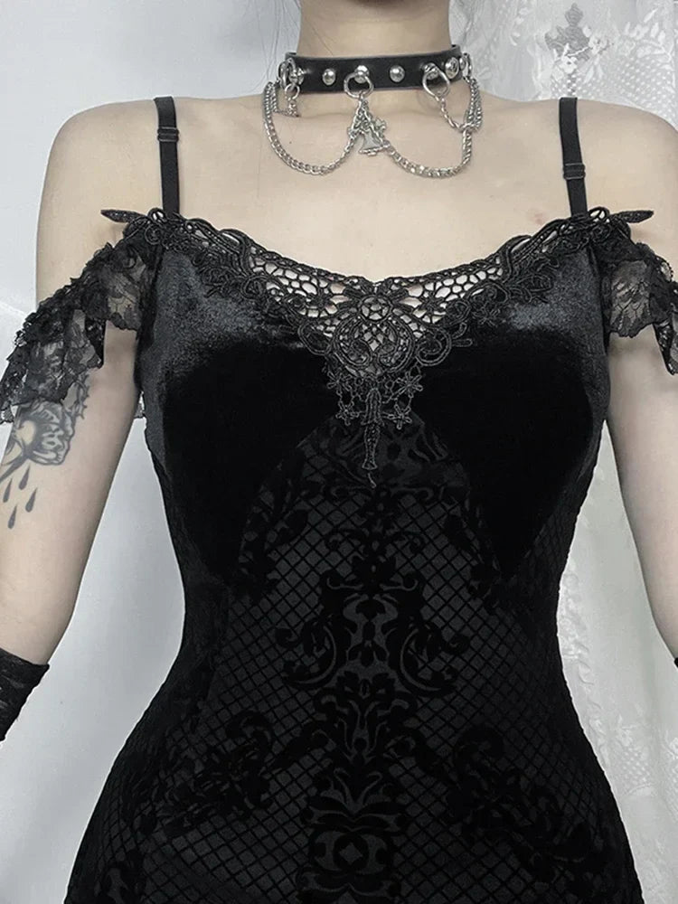 Lace Patchwork Spaghetti Strap Maxi Dress