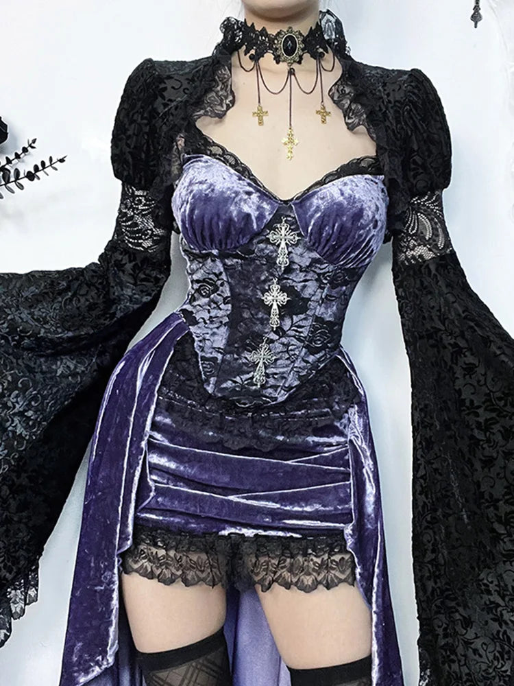 Violet Lace Cross Bodice Midi Dress