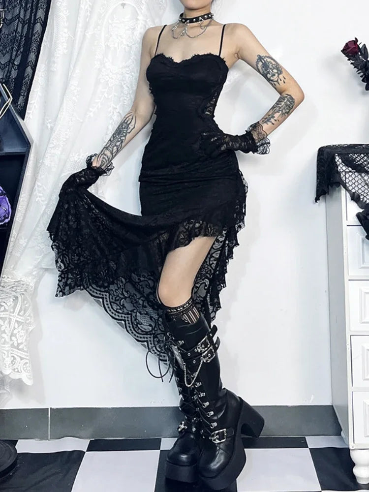 Graceful Spaghetti Strap Lace Full-Length Dress