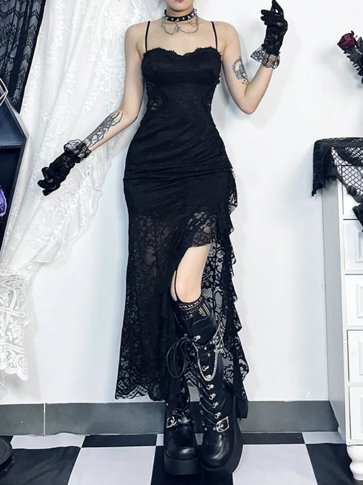 Graceful Spaghetti Strap Lace Full-Length Dress