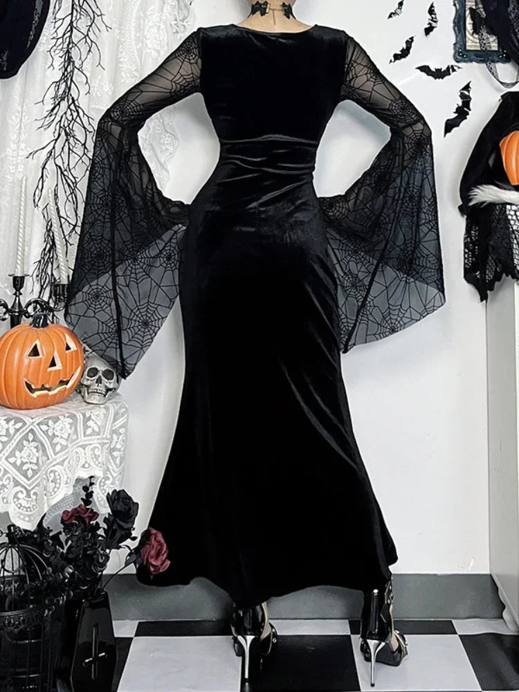 Spider Web Mesh Corset Long Dress