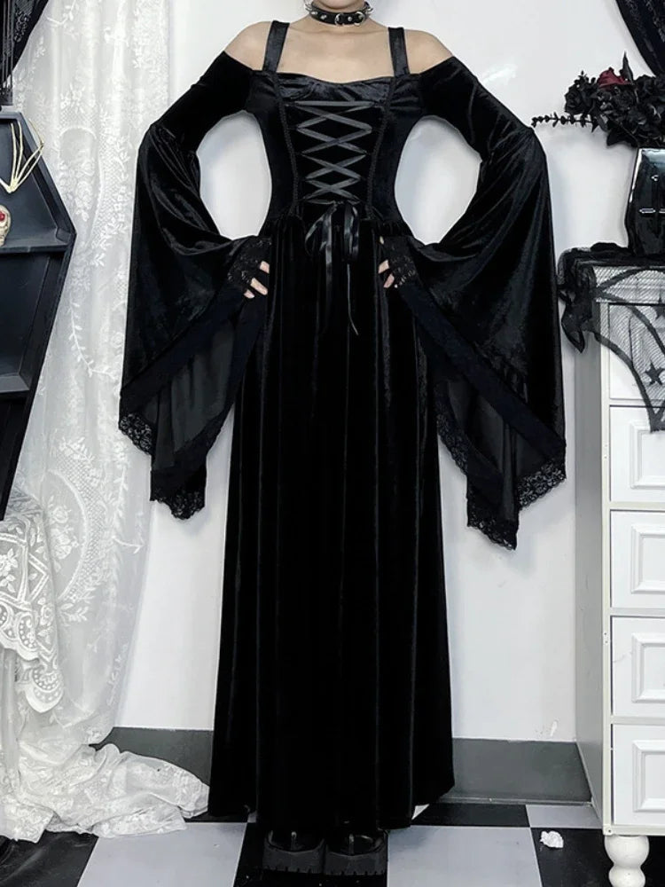 Flare Sleeve Tall Waist Bandage Maxi Dress