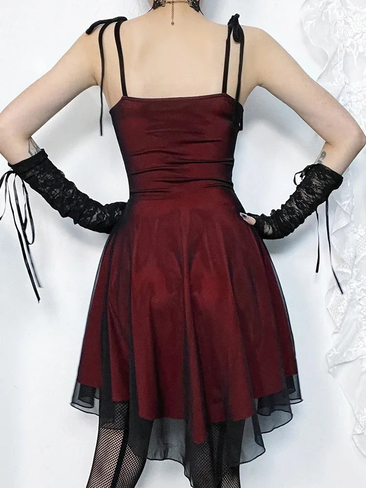 Crimson Thin-Strap Tiny Frock