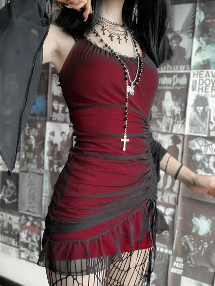 Crimson Thin-Strap Tiny Frock