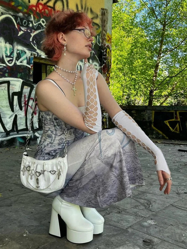 Emotional Y2K Butterfly Printed Tall Waist Full-Length Dress