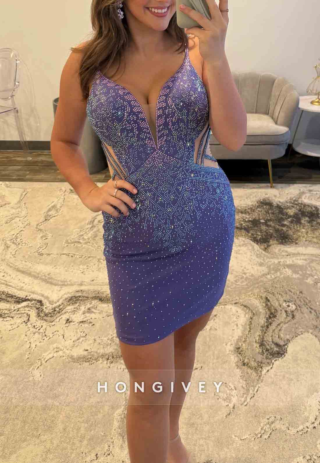 V Back Regular Straps Sleeveless Pleated Appliqued Low Back Mini Homecoming Dresses