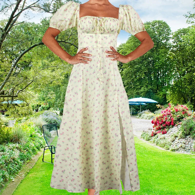 Small Fresh Floral Slim Fit Slit Camisole Floral Dress