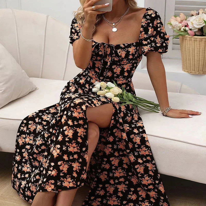 Small Fresh Floral Slim Fit Slit Camisole Floral Dress