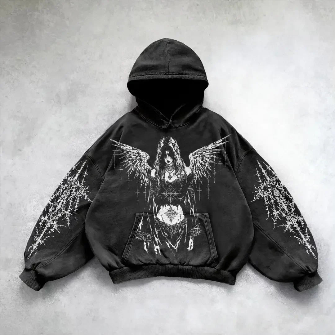 Pattern Printing Casual Hoodie black 3 / M