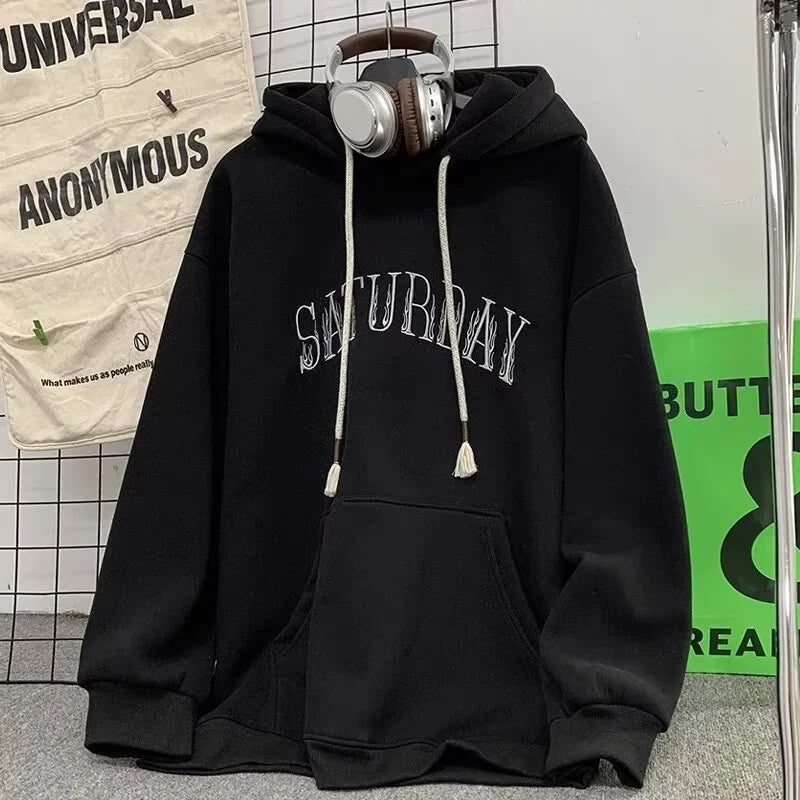 American Flame Print Fleece Y2K Hoodie