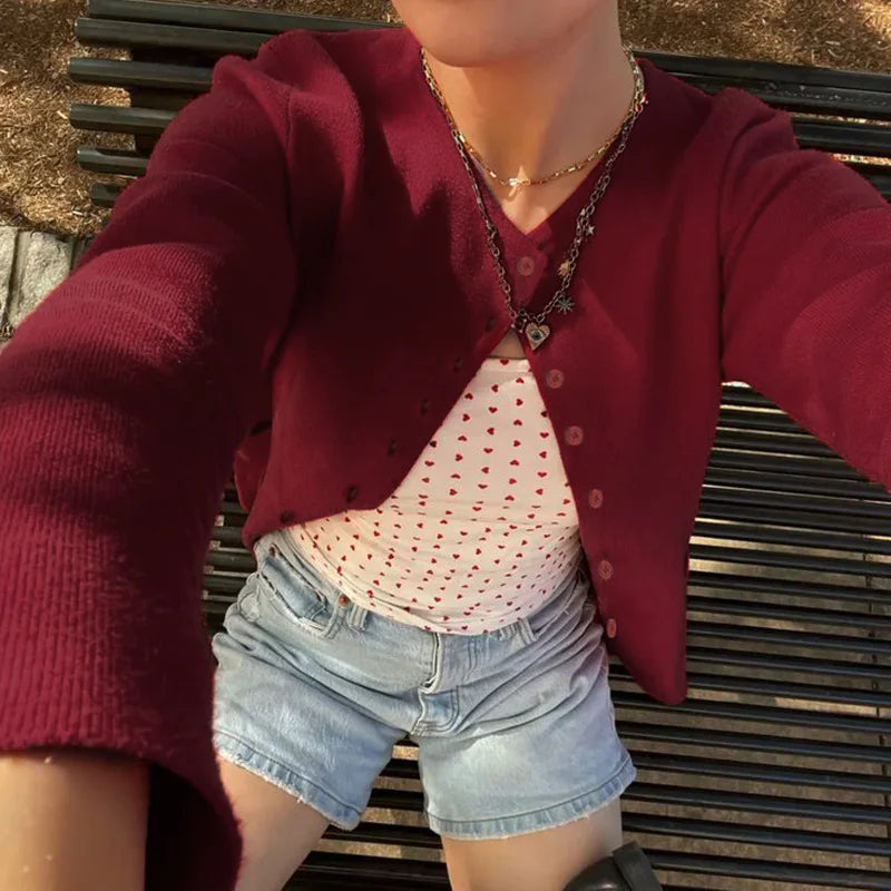 Retro Round Neck Long Sleeve Knit Cardigan