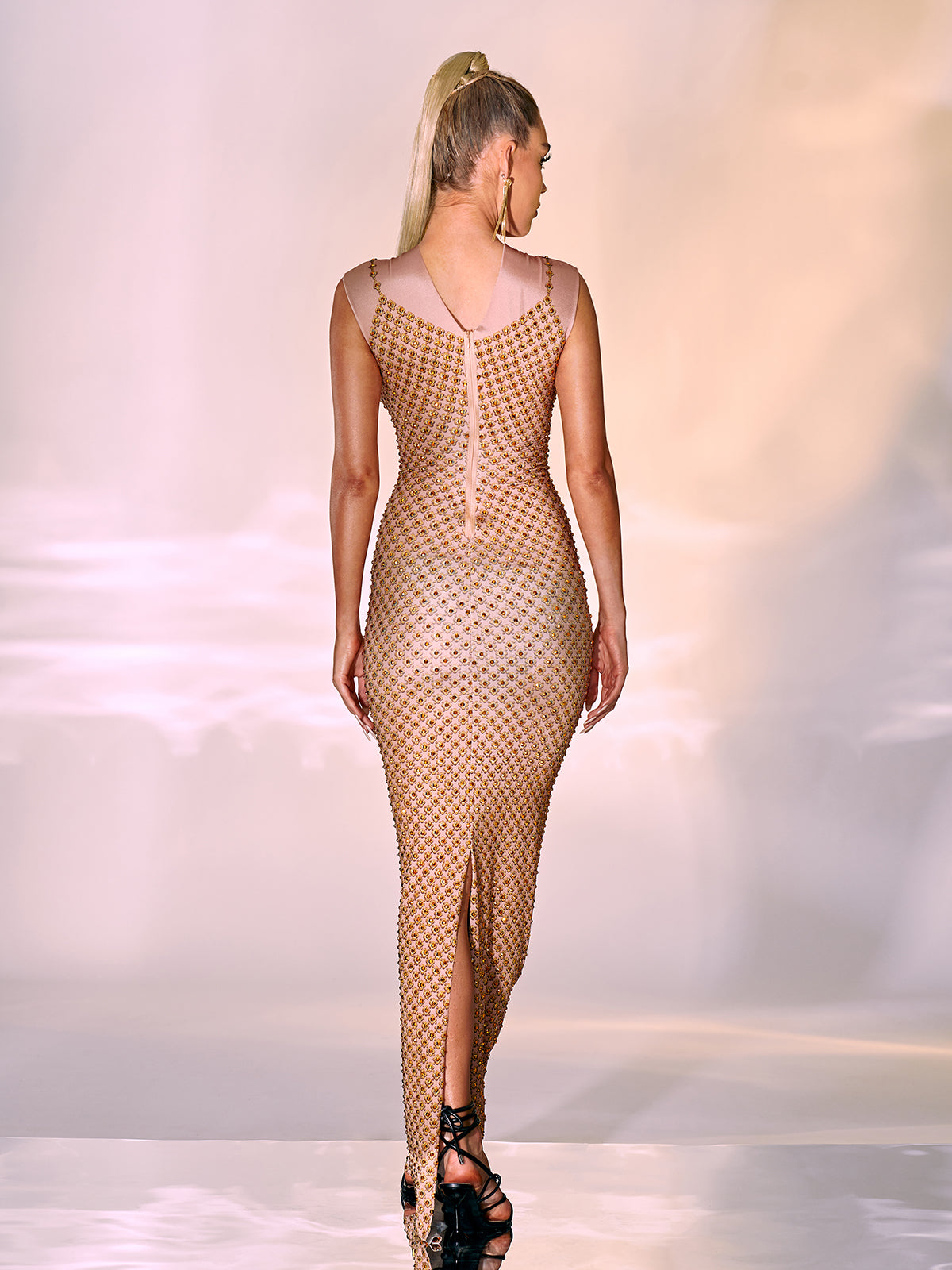 Aminah Crystal Printed Mesh Maxi Dress - View 5