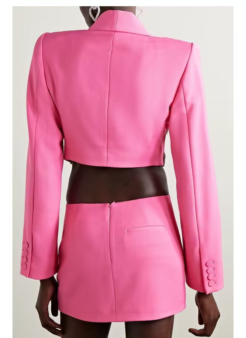 KittenAlarm - Amy Butterfly-crystal Cropped Blazer Skirt Set