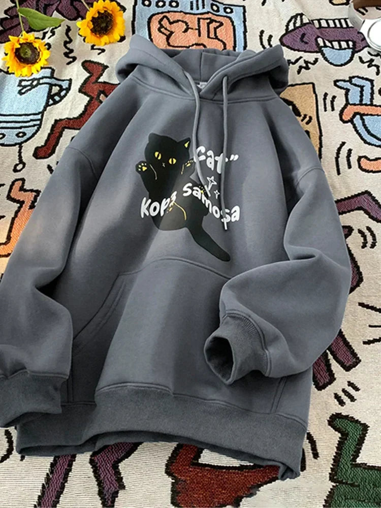 Anime Kawaii Cat Graphic Retro Hoodie