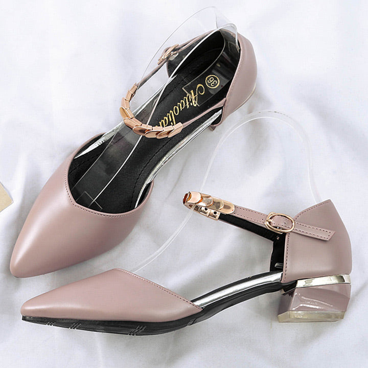 Ankle Buckle Low Heels Pointed Toe Shoes - Mislish
