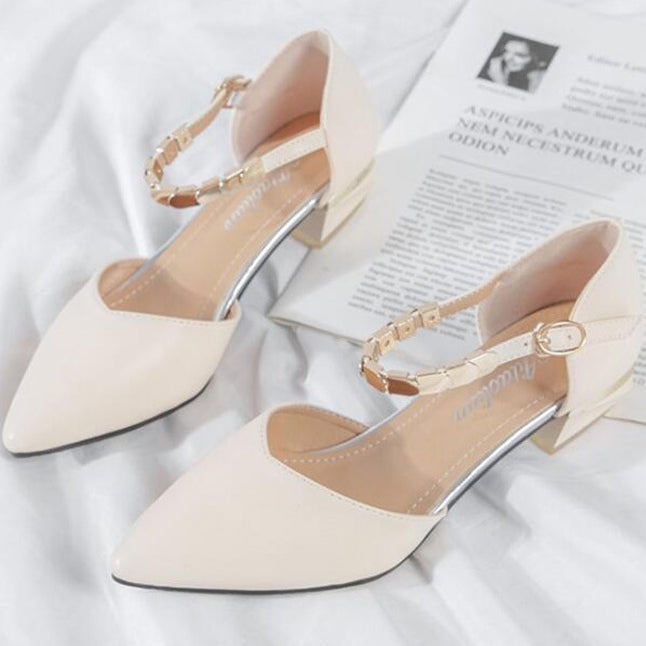 Ankle Buckle Low Heels Pointed Toe Shoes - Mislish