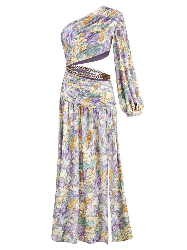 Annabella One Shoulder Floral Cutout Maxi Dress In Purple