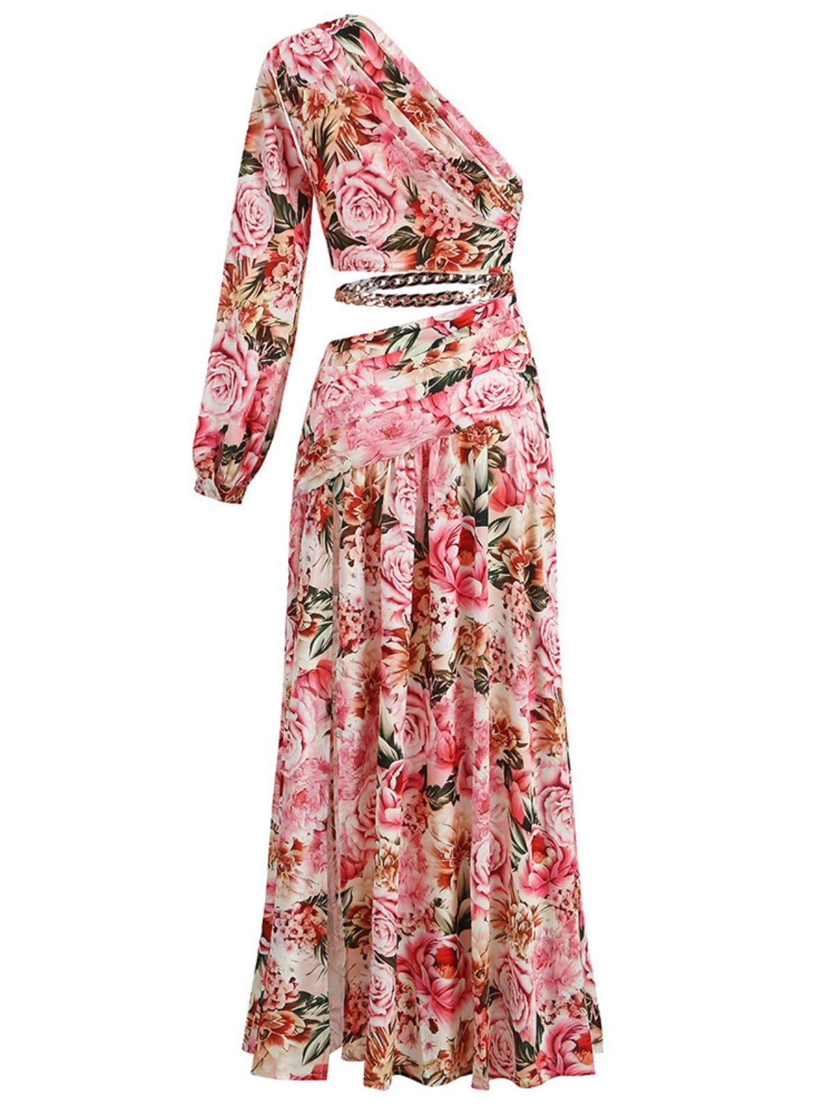 Annabella One Shoulder Floral Cutout Maxi Dress In Pink
