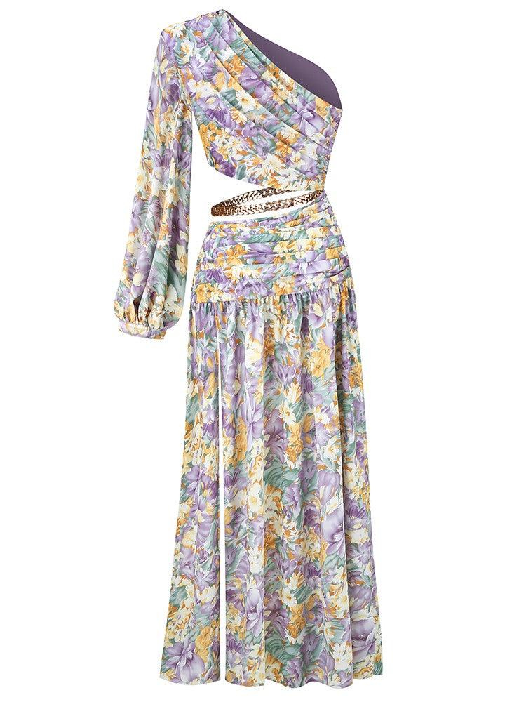 Annabella One Shoulder Floral Cutout Maxi Dress In Purple