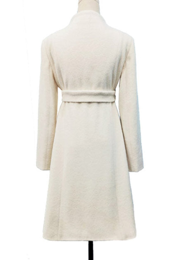 YXNH Elegant Midi Ivory Coat for Timeless Winter Style