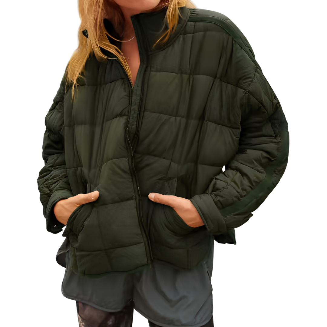 Stand Collar Zip Front Quilted Puffer Jacket 4