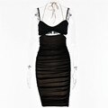 Satin One-Shoulder Ruched Wrap High-Slit Midi Dress 13