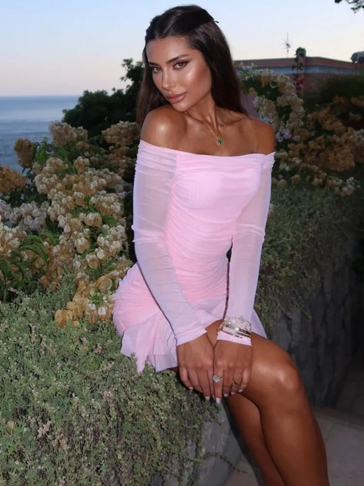 One-Shoulder Double Layer Mini Dress