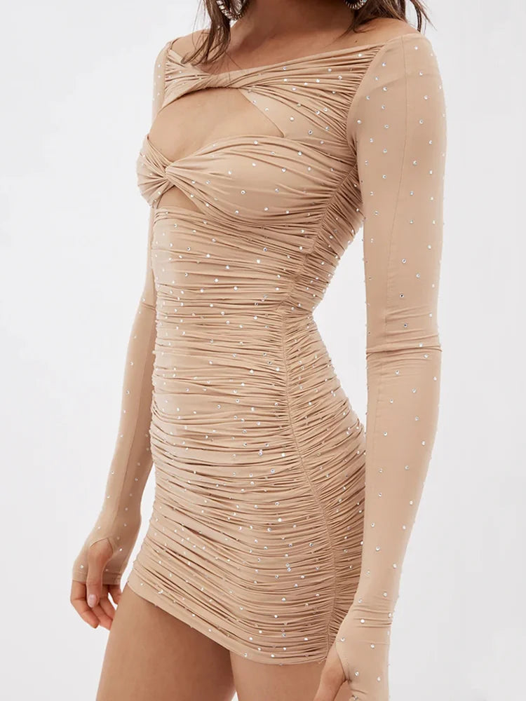 Ruched Diamond Wrap Mini Dress