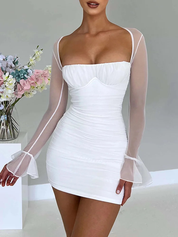 Halter Lace-Up Petal Mini Dress