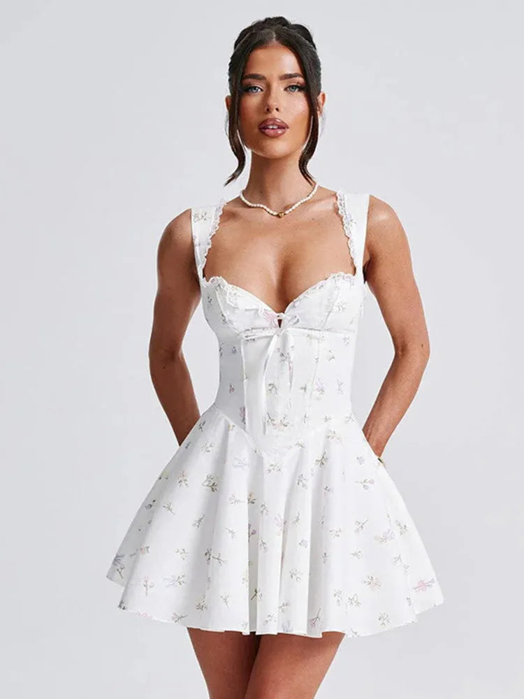 Deep V Backless Pleated Mini Dress