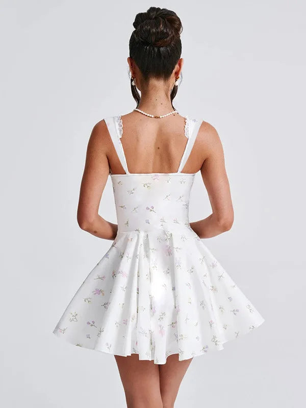 Deep V Backless Pleated Mini Dress