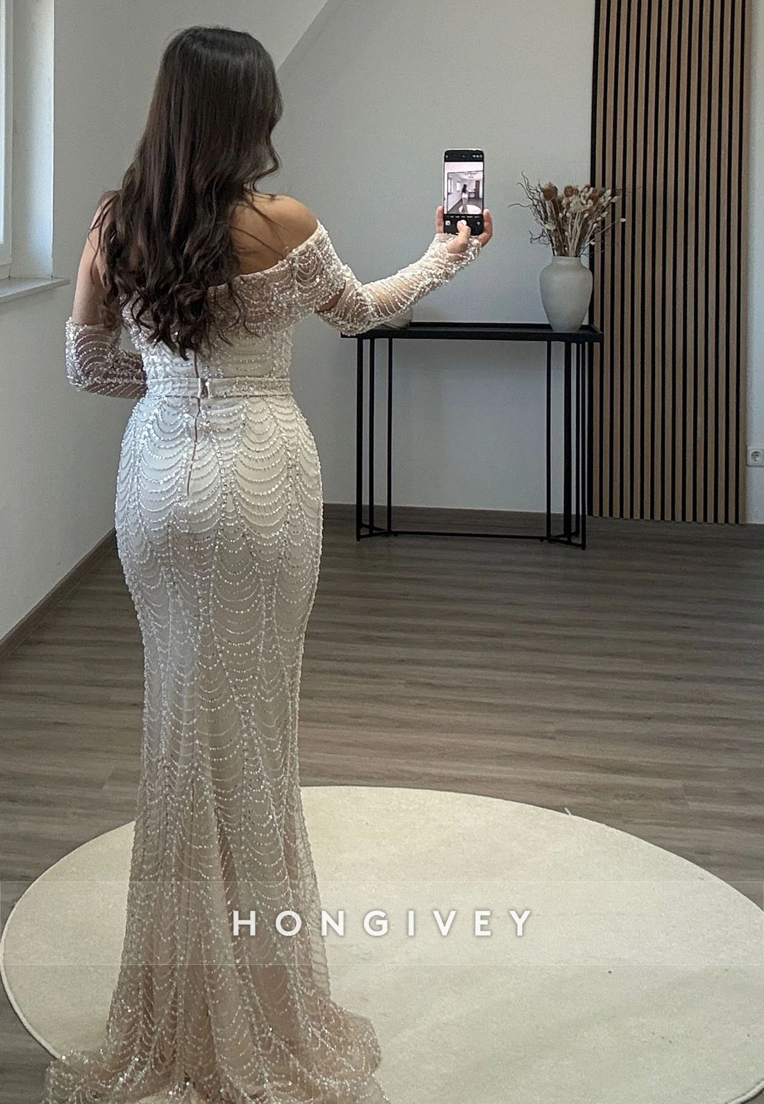 Mermaid Off the Shoulder Beading Pleated Floor-Length Evening Gown