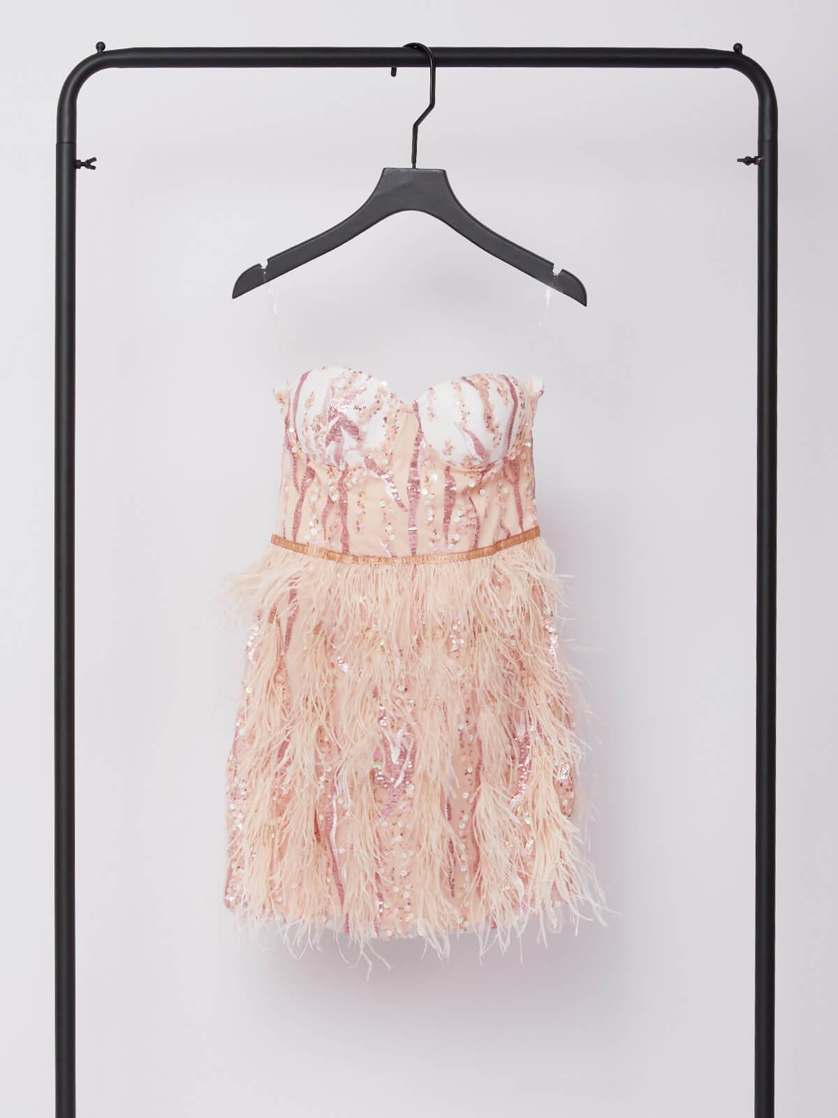 Sequin Strapless Corset Feather-Hem Mini Dress 7