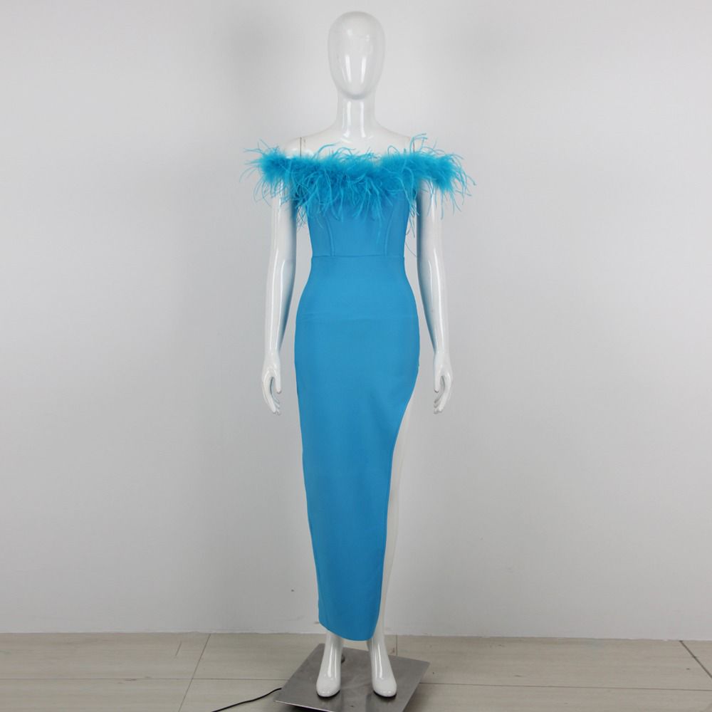 KittenAlarm - Aubree Sleeveless Feather Maxi Dress