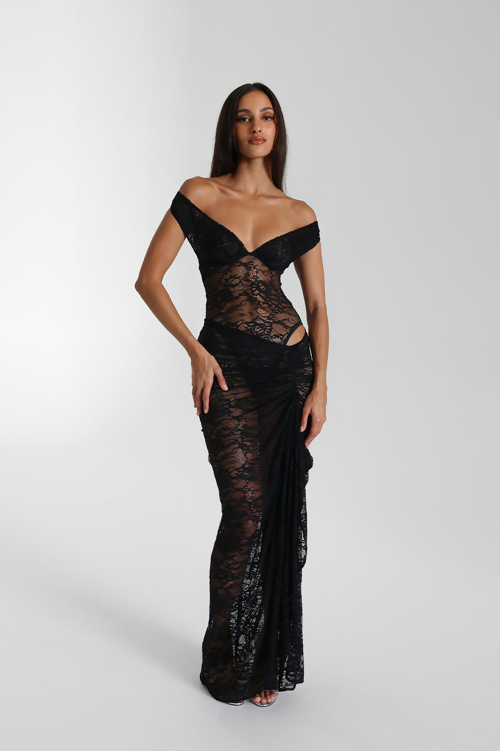 Miran - See - Through Lace Off - Shoulder Maxi Dress - View 5