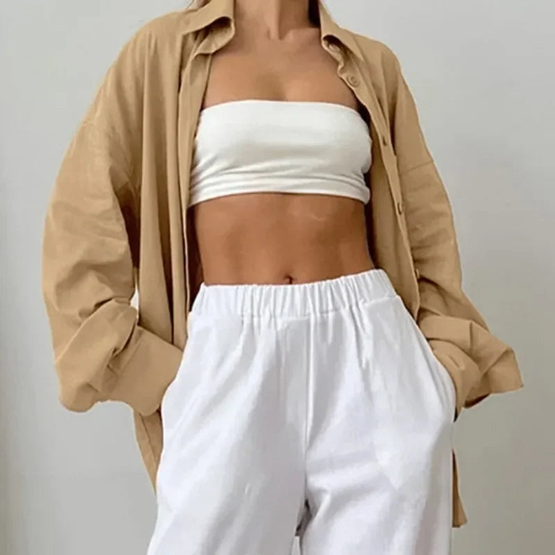 Solid Loose Cotton Blouse Elegant Autumn Blouse