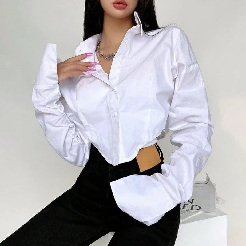 Casual Single Breasted Turn Down Collar Short Sleeve Blouse