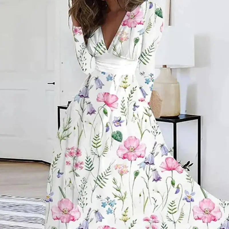 V Neck Floral Maxi Dress