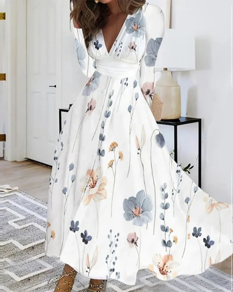 V Neck Floral Maxi Dress