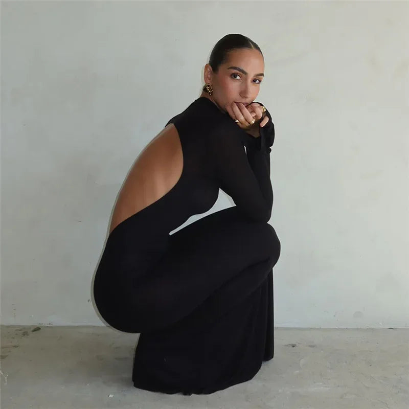 High Neck Long Sleeve Mermaid Maxi Dress
