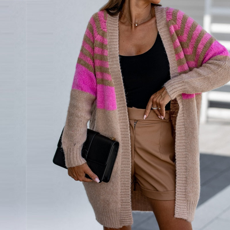 Stripe Contrast Sweater Winter Causal Long Sleeve Outerwear